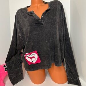 Victoria’s Secret PINK XL Long-sleeve Shirt V-neck Distressed Button-up Soft